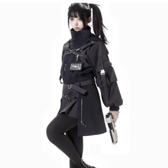 病み可愛い ゴシック風 普段着 機能服 長袖 ジャージ ストリート系 前開き サブカル系 パーカー 男女兼用 ビジュアル系 フード付き 暗黒系 運動服 ジャケット 大きいサイズ 地雷系 原宿系 アウター_2