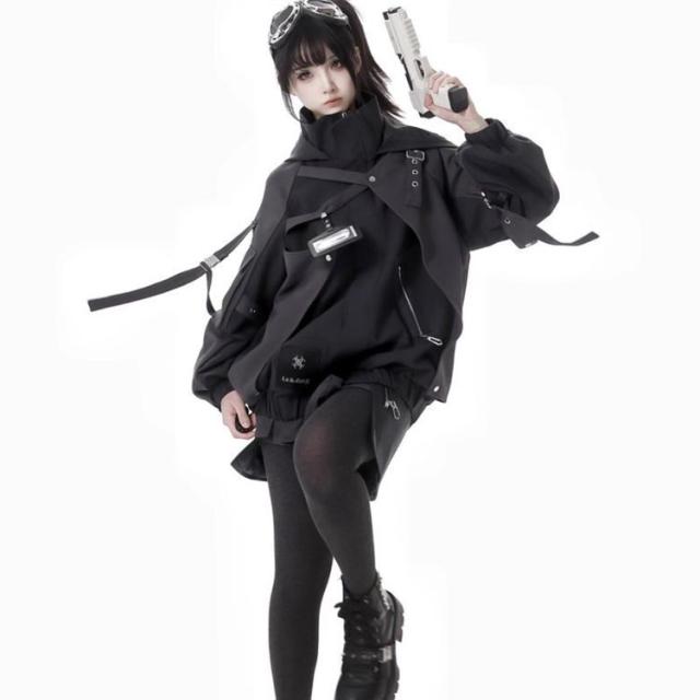 病み可愛い ゴシック風 普段着 機能服 長袖 ジャージ ストリート系 前開き サブカル系 パーカー 男女兼用 ビジュアル系 フード付き 暗黒系 運動服 ジャケット 大きいサイズ 地雷系 原宿系 アウター_3