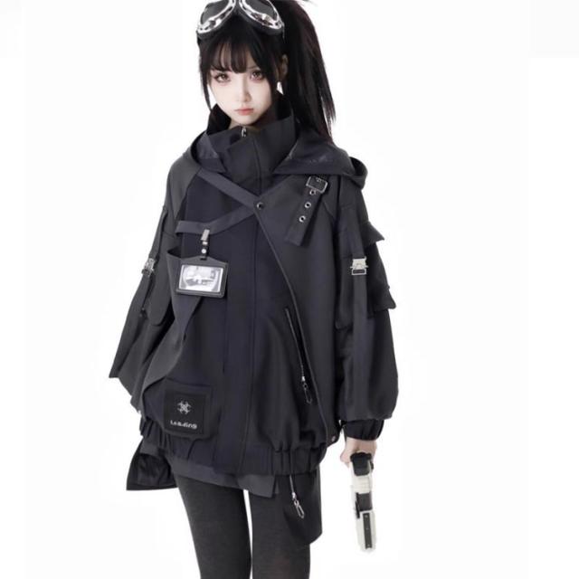 病み可愛い ゴシック風 普段着 機能服 長袖 ジャージ ストリート系 前開き サブカル系 パーカー 男女兼用 ビジュアル系 フード付き 暗黒系 運動服 ジャケット 大きいサイズ 地雷系 原宿系 アウター_4