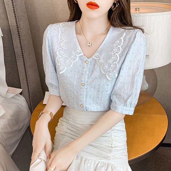 ブラウス レディース 白 夏服 おしゃれ 半袖 40代 代 仕事 襟付き トップス シャツ レース きれいめ 可愛い カジュアル 着痩せ 韓国風 の通販はau Pay マーケット Naimei Nami