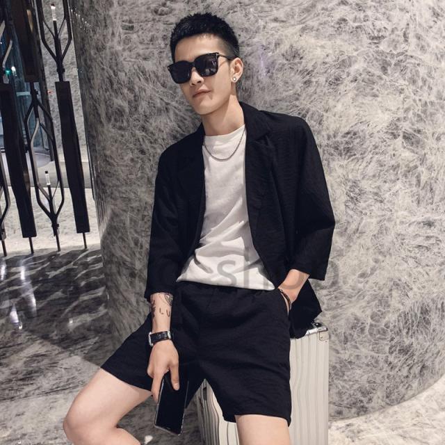 大きいサイズ 七分袖 スーツ風 ジャケット*ショートパンツ セットアップ 2点セット カジュアル 紳士服 20代30代40代 通勤 オフィス 上品 フォーマル 大きいサイズ 七分袖 スーツ風 ジャケット*ショートパンツ