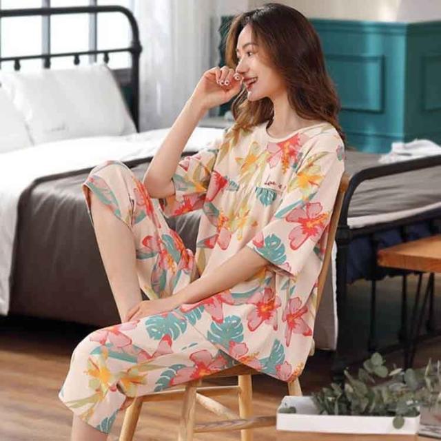 パジャマ レディース 春夏 半袖 綿素材 ルームウェア 2点セット Tシャツ 七分丈パンツ 薄手 姫系 寝巻き 部屋着 快適 体型カバー 大きいの通販はau Pay マーケット 蓮商店