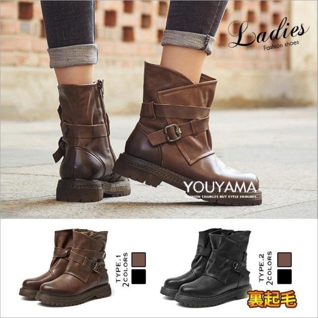 マーチンブーツ ミドルブーツ 革靴 起毛加工 レディース サイドファスナー ラウンドトゥ 歩きやすい 秋冬 カジュアル 靴 厚手 保温 新作