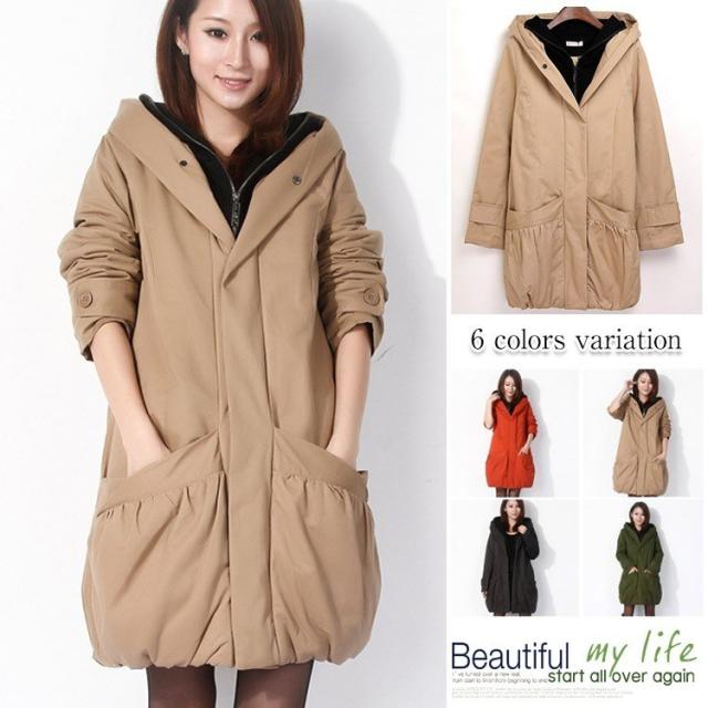 バルーンデザインダブルジップで暖か♪ビッグフード＆ポケットゆったりコート アウター