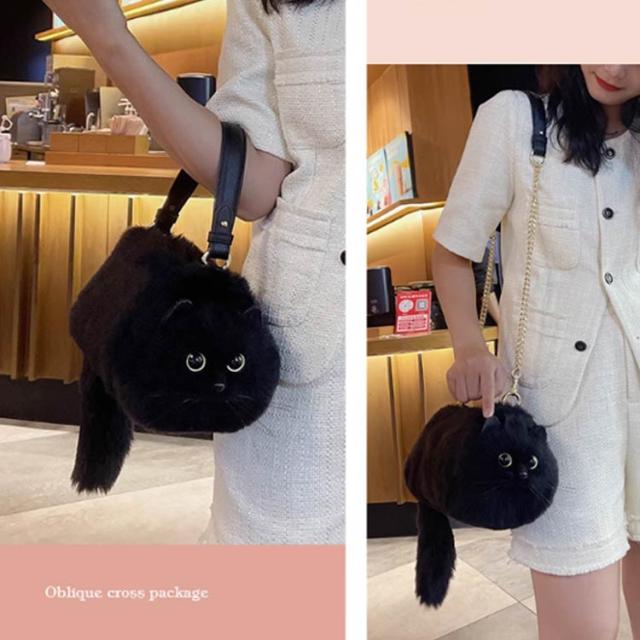 ネコグッズ ふわふわ 猫型 エコファー 2way ネコ好き 猫バッグ ハンドバッグ ネコ型トートバッグ ショルダーバッグ 超リアル！ 肩掛けバッグ ぬいぐるみ 猫好き 長毛 黒猫 高級感 個性的 動物 ペット 癒し プレゼント ネコグッズ ふわふわ 猫型 エコファー 2way ネコ好き 猫バッグ