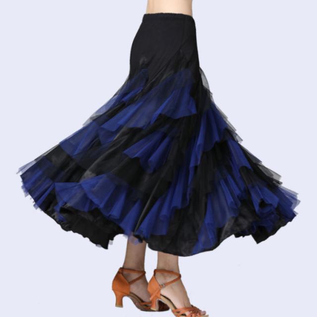 お値下げ　社交ダンススカート 黒と青のグラデーション ダンス衣装 ロングスカート 社交ダンス スカート 広がる 大きい