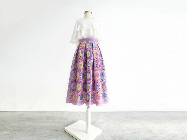 スカート 花柄 花柄レース シフォンスカート 透け感 ファスナー 個性的