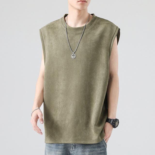 タンクトップ メンズ ノースリーブ Tシャツ 袖なし スエード スポーツ 
