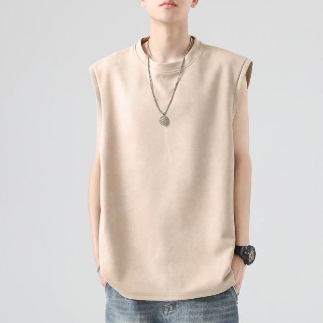 タンクトップ メンズ ノースリーブ Tシャツ 袖なし スエード