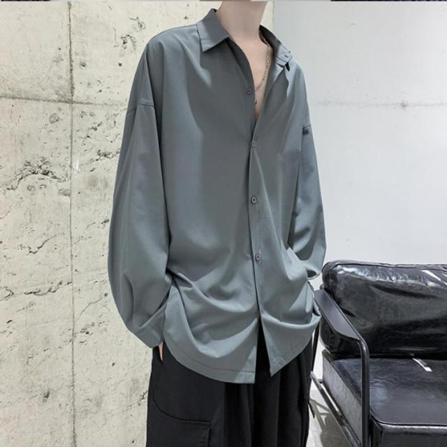 メンズ 長袖シャツ 羽織りドロップショルダー 大きめ K00111 osharewalker カジュアルシャツ メンズ トップス 長袖 羽織り 襟