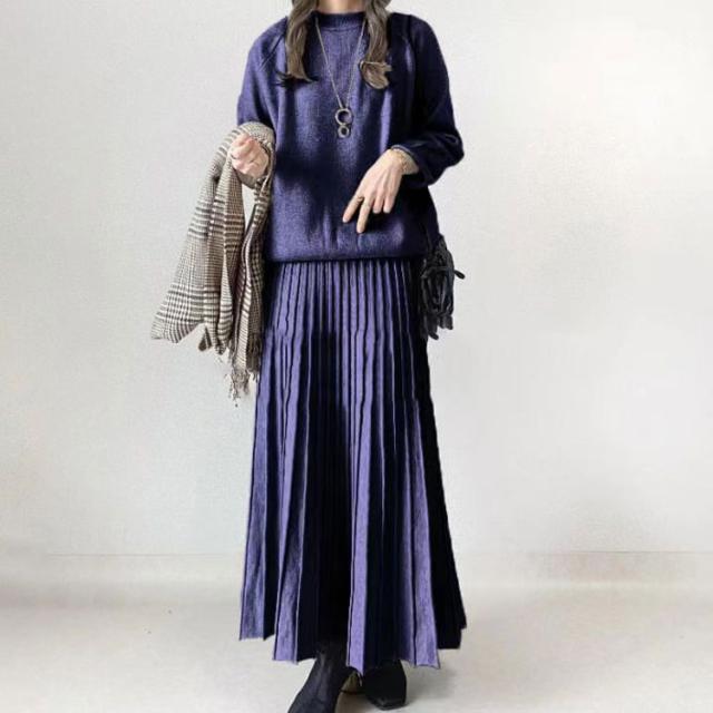 ニット スカート セットアップ プリーツスカート プルオーバー Aライン