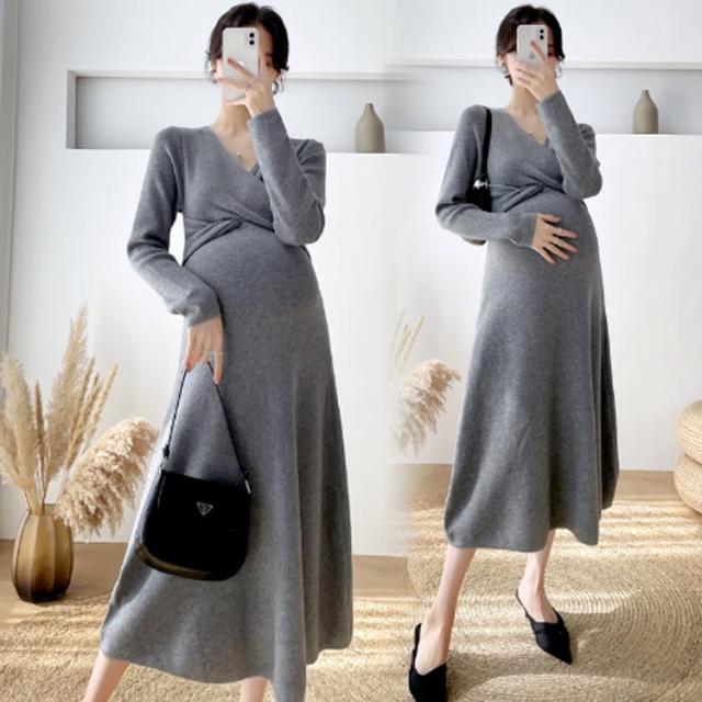 マタニティ 授乳服 ワンピース 長袖 カシュクールネック ニットワンピース ロング丈 Vネック ストレッチ 柔らかい 産前 産後 お宮参り フォーマル 七五三 入園式 卒園式 入学式 オフィス 通勤 秋 春 冬の通販は - ARストア 通販サイト