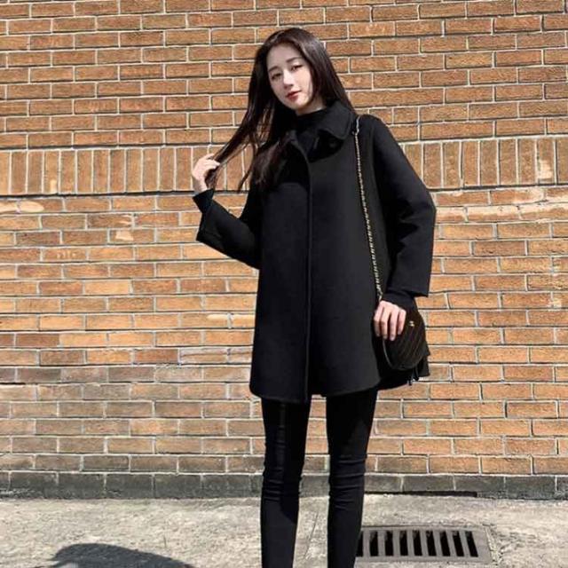 美品　ウールコート　ピーコート　黒　ウール羊毛　防寒　M〜L ウールミックスワイドシルエットピーコート RASW ピーコート