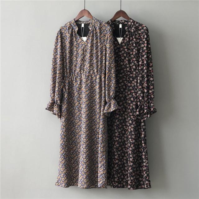 マキシワンピース レディース 花柄ワンピース 21春夏 Vネック ワンピース Aライン 小花 綺麗 上品 2色 M/L