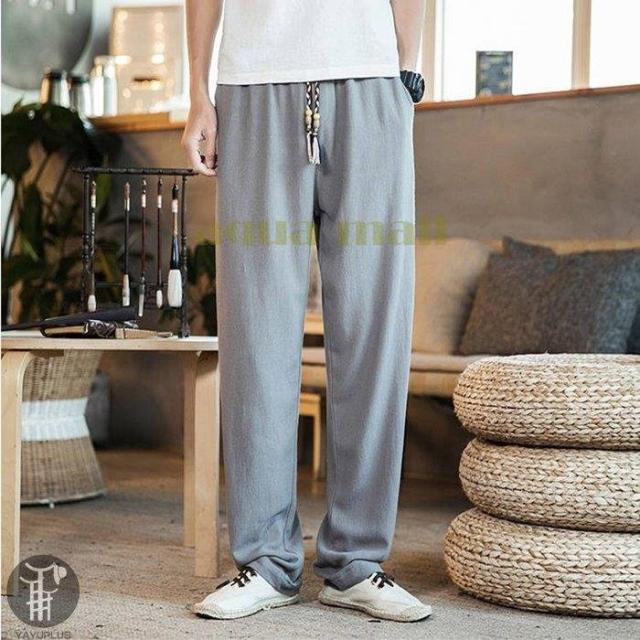 ワイドパンツ メンズ ズボン サルエルパンツ ゆったり ロング丈 無地 春 夏 秋 ヨガ 日常 リネンパンツ メンズファッション カジュアル  の通販は