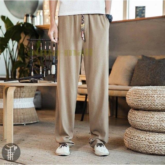 ワイドパンツ メンズ ズボン サルエルパンツ ゆったり ロング丈 無地 春 夏 秋 ヨガ 日常 リネンパンツ メンズファッション カジュアル  の通販は