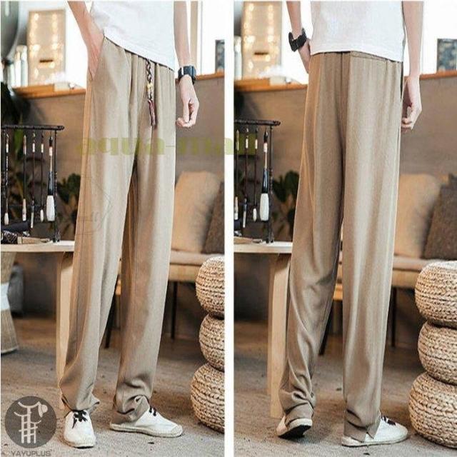 ワイドパンツ メンズ ズボン サルエルパンツ ゆったり ロング丈 無地 春 夏 秋 ヨガ 日常 リネンパンツ メンズファッション カジュアル  の通販は