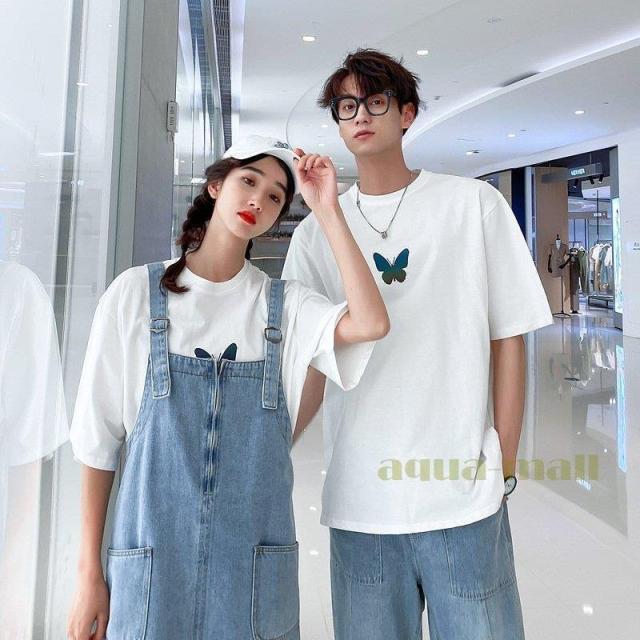 カップル ペアtシャツ 半袖 ペアルック お揃い 服 夏 花柄 パンツ 韓国ファッション デート おでかけコーデ おそろ オルチャンファッション