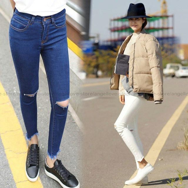 レディース クラッシュデニム 9分丈 デニムパンツ スキニー ボトムス ダメージ お洒落 切りっぱなし 全3色 カジュアル 大きいサイズ おしゃれの通販は