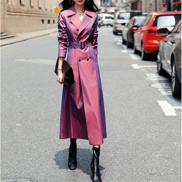 トレンチコート レディース 秋 長袖 ロング ベルト付き ライトアウター