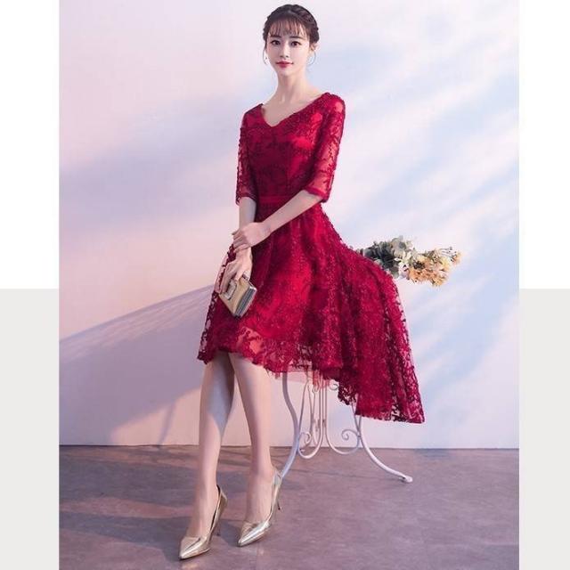パーティードレス 結婚式 お呼ばれドレス 20代 30代 40代 袖あり レース 黒ロングワンピース 大きいサイズ お呼ばれワンピース 二次会 成人式 同窓会 食事会_1