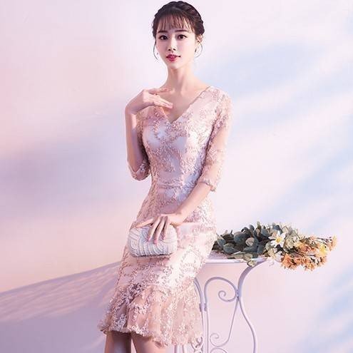 パーティードレス 結婚式 お呼ばれドレス 20代 30代 40代 袖あり レース お呼ばれワンピース 二次会 結婚式フォーマル フォーマルドレス 成人式 同窓会 食事会_4