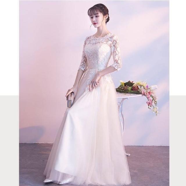 パーティードレス 結婚式 お呼ばれドレス 20代 30代 40代 袖あり ロング レース 黒ロングワンピース 大きいサイズ お呼ばれワンピース 成人式 同窓会 食事会_4