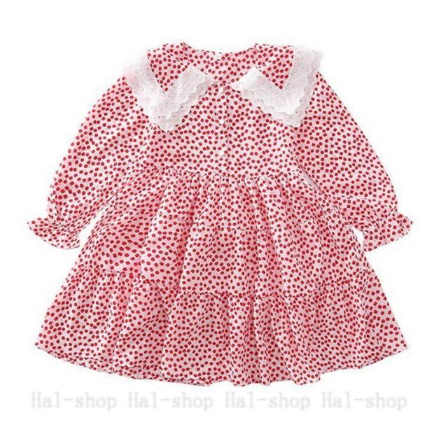 キッズ 長袖 ワンピース 子供服 春秋 キッズワンピース 折り襟 レース ドット柄 子供ドレス 結婚式 ジュニア おしゃれ 可愛い カジュアル 小学生 新品_1