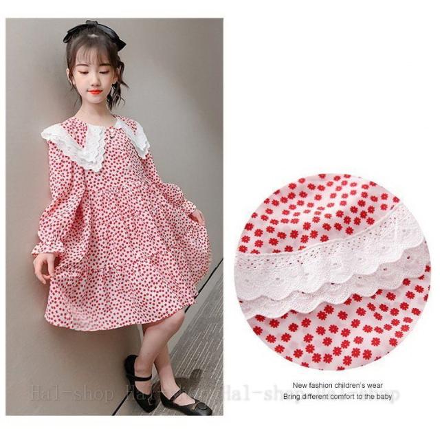 キッズ 長袖 ワンピース 子供服 春秋 キッズワンピース 折り襟 レース ドット柄 子供ドレス 結婚式 ジュニア おしゃれ 可愛い カジュアル 小学生 新品_2
