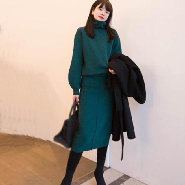 ニットセットアップ レディース 秋冬 上下セット 2点セット 長袖 ニットセーター+ニットロングスカート   スカート カジュアルセット 通勤 オシャレ 3色