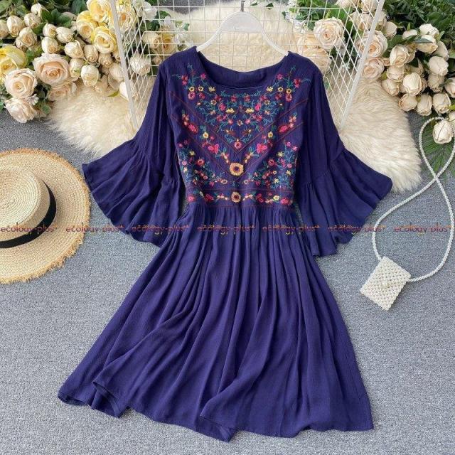 レトロエスニック重工業刺繍ドレス女性2021ニュースタイルスモール