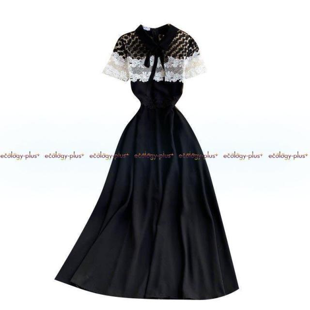 フレンチドレスレディースサマードレス2021新しいスキームパースペクティブレースコントラストステッチヘップバーンスタイルのリトルブラックドレスドレス フレンチドレスレディースサマードレス2021新しいスキーム