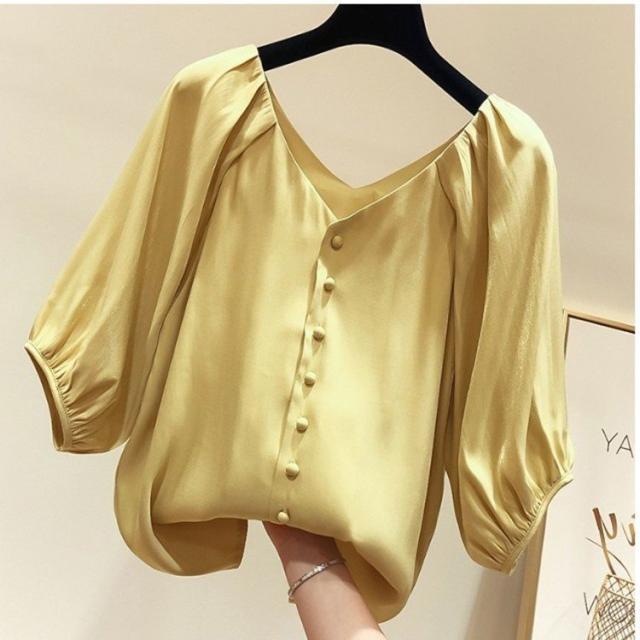 ブラウス レディース 春夏 半袖ブラウス トップス シフォンブラウス Vネック おしゃれ 韓国風 大きいサイズ復古風 通勤 ブラウス 着痩せ新作11色