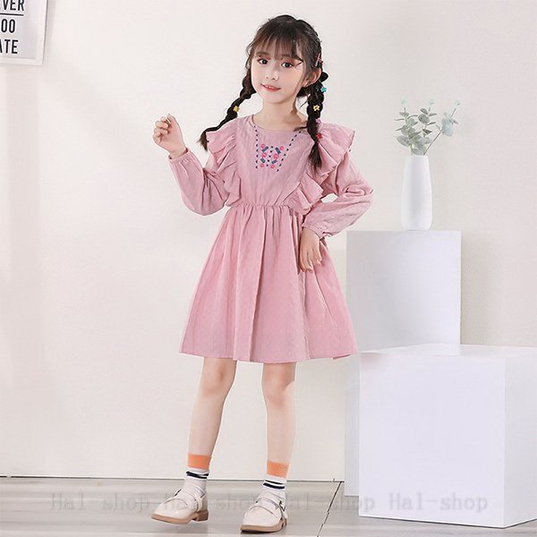 キッズ 長袖ワンピース ワンピース 子供服 秋 花柄ワンピース 綿 フリル 子供ドレス ジュニア フレア おしゃれ 可愛い カジュアル 新品 90 100 110 120