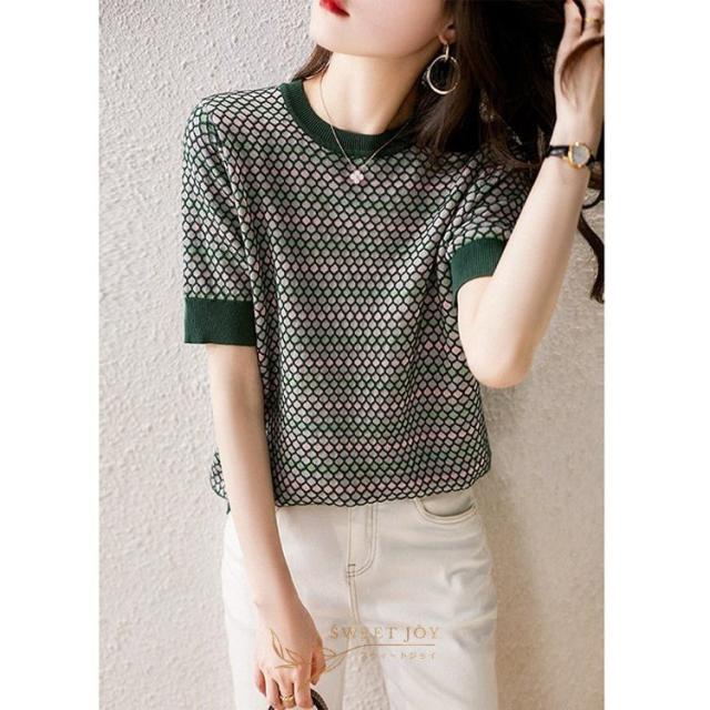 ニットTシャツ レディース 40代 春夏新作 オシャレブラウス 薄手