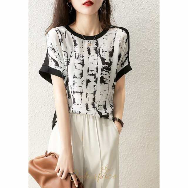 Tシャツ レディース 40代 春夏新作 オシャレブラウス 白レションTシャツ 半袖トップス プリントレションTブラウス 大人 通勤 ゆったりTシャツ カットソーの通販は