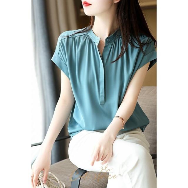 ブラウス レディース 40代 春夏新作 オシャレブラウス レションシャツ 半袖トップス 無地 Vネックブラウス 大人 上品 通勤OL ゆったり Tシャツ 30代 50代