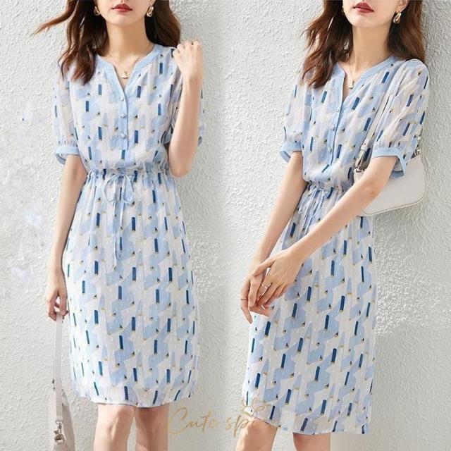 シフォンワンピース レディース 40代 キレイめ 配色 マキシ丈ワンピース 春夏 半袖ワンピース  Vネック 通勤 上品 着痩せ