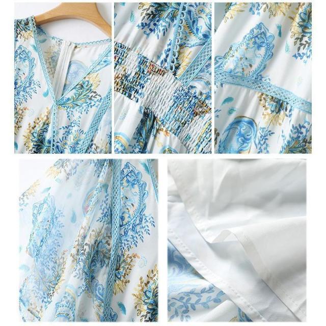 ワンピース プリント柄 ティアードスカート Vネック ギャザー