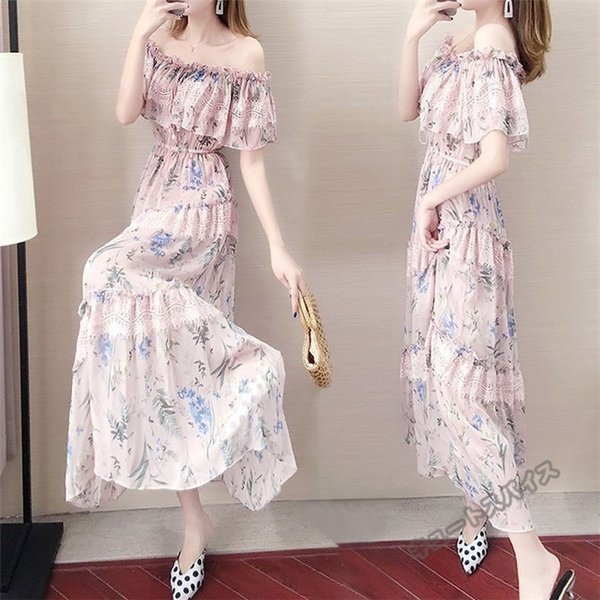 マキシ丈ワンピース レディース 40代 きれいめ  おしゃれ 着痩せ 半袖 春 夏 ボートネック 花柄 シフォンワンピ 可愛い 上品 プリーツスカート 30代 マキシ丈ワンピース レディース 40代 きれいめ おしゃれ 着痩せ 半袖