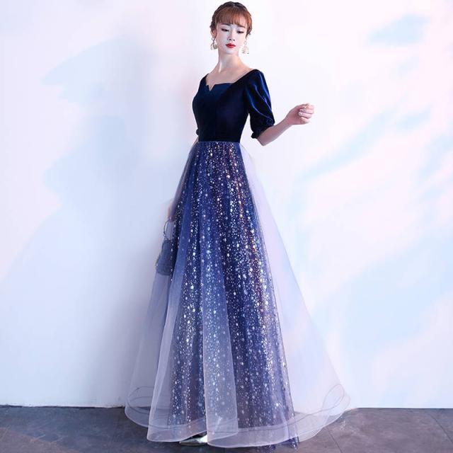 パーティードレス ロングドレス 結婚式 グラデーション キラキラ ドレス 半袖 成人式 大人 ピアノ 発表会 ステージドレス 二次会 ワンピース_2