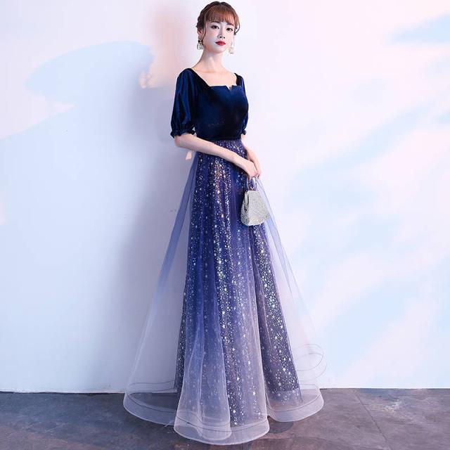 パーティードレス ロングドレス 結婚式 グラデーション キラキラ ドレス 半袖 成人式 大人 ピアノ 発表会 ステージドレス 二次会 ワンピース_4