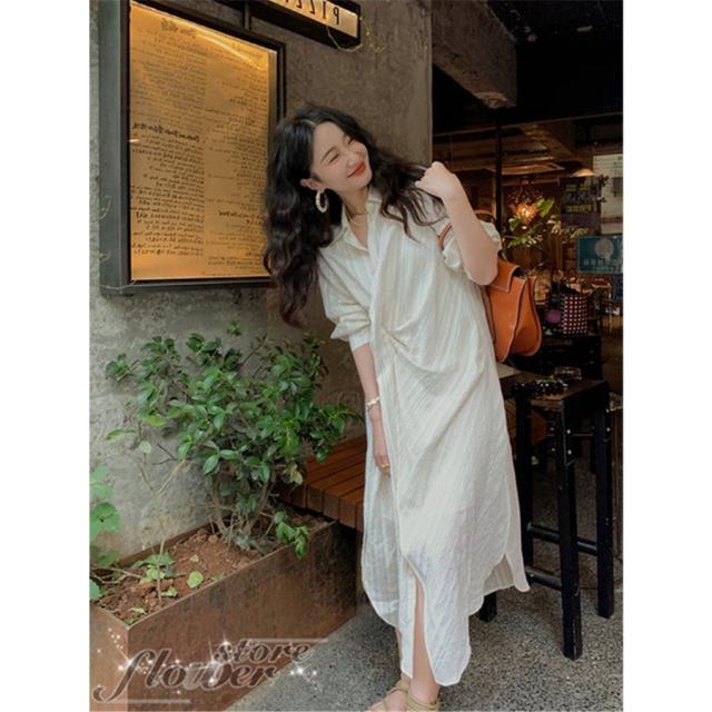ワンピース レディース 40代 きれいめ 春 ゆったり 長袖 体型カバー マキシ 春夏 50代 30代 ロングワンピース 着痩せ 韓国風 おしゃれ シャツワンピースの通販は