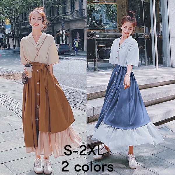 ワンピース レディース 夏 半袖 Aライン 重ね着風 体型カバー 着痩せ 異素材 切り替え デート OL 二次会 カジュアル おしゃれ 20代 30代 40代 きれいめの通販は 7,260円