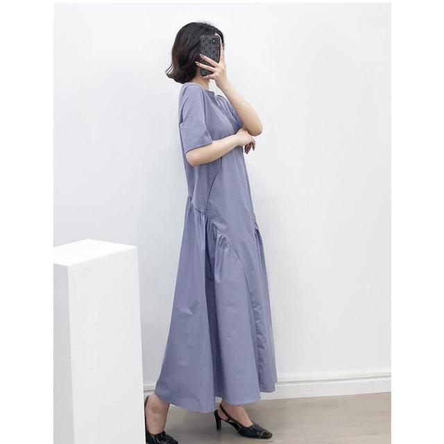 ワンピース レディース 夏 春 半袖 ロング丈 ミモレ丈 異素材 切り替え