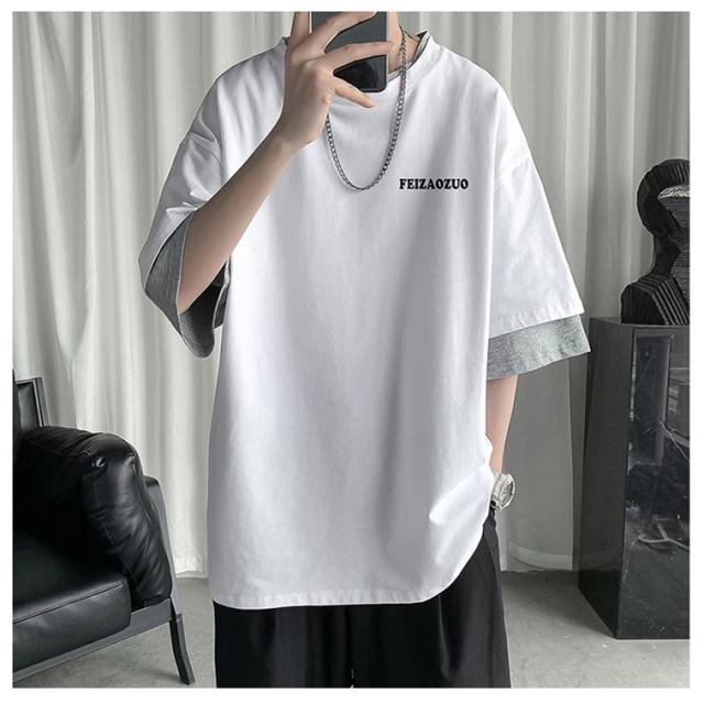Tシャツ メンズ 夏服 重ね着風 切り替え アメカジ 半袖Tシャツ ゆったり tシャツ トップス カットソー 20代 30代 40代 Tシャツ メンズ 夏服 重ね着風 切り替え アメカジ 半袖Tシャツ