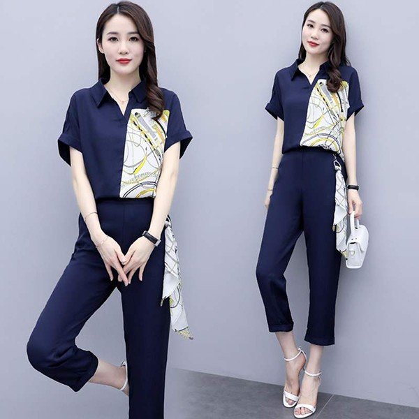 セットアップ レディース 夏 カジュアル 40代 30代 韓国風 上下セット ブラウス シャツ 半袖 ガウチョパンツ きれいめ 大きいサイズ おしゃれ 着痩せ 通勤 新品