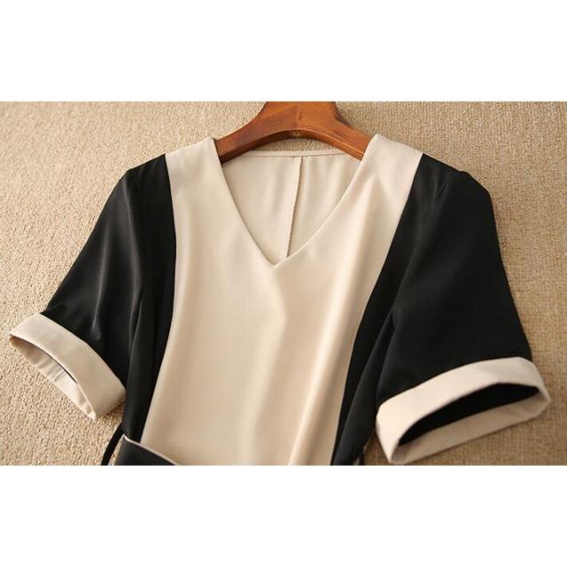 ワンピース レディース 40代 夏 上品 半袖 ワンピース 膝丈 Aライン ワンピース ゆったり 配色 着痩せ 通勤 お出かけ 30代 50代_4