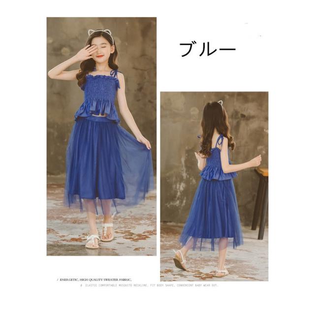 韓国子供服 セットアップ 女の子 オシャレ お姫様 上下セット 結婚式 お呼ばれ お食事会 キッズ ガールズ 夏着 2点セット キャミソール * スカート 海外旅行_3