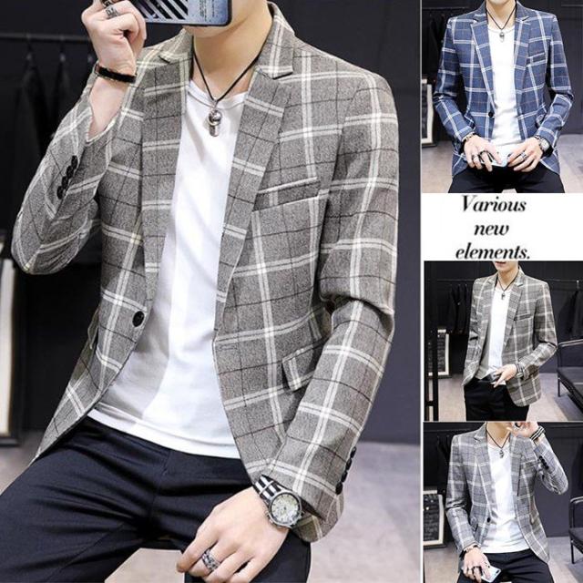 テーラードジャケット メンズ チェック柄 格子縞 ブレザー ビジネススーツ 通勤 OL ジャケット 春物 アウター 結婚式 カジュアルスーツの通販は 6,280円